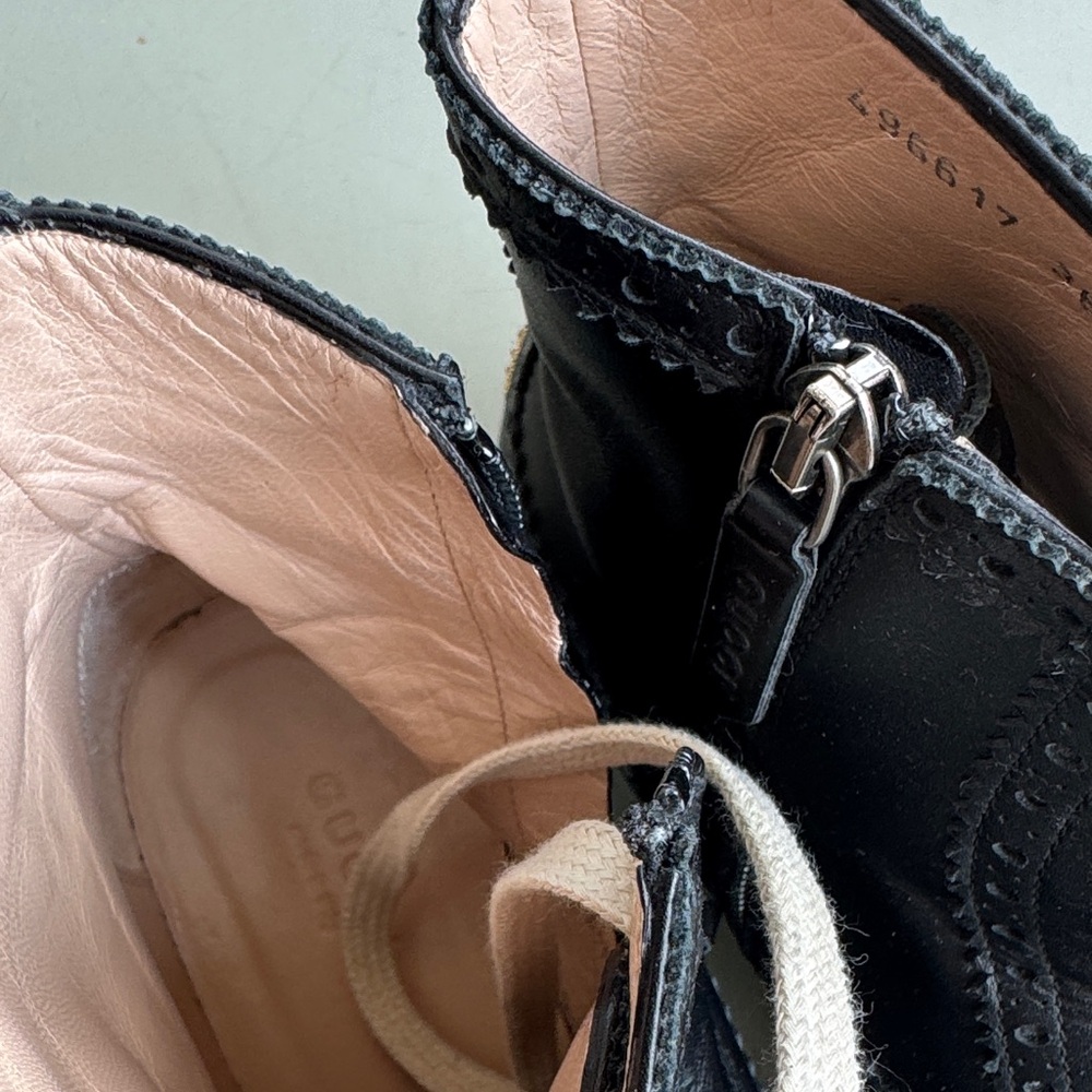 Authentic GUCCI Women's Queercore Leather Buckled Lace Up Booties in Black - 36 - Picture 3 of 10